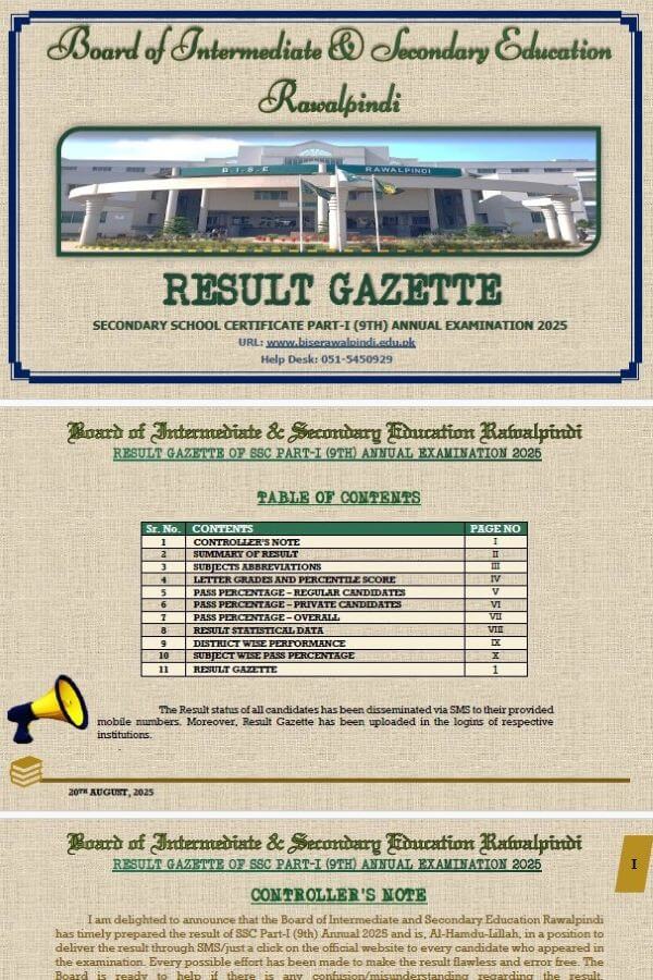 9th Class Gazette Rawalpindi 2025