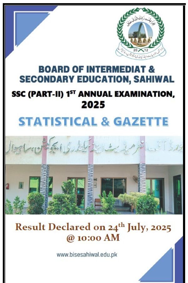 BISE Sahiwal Result, 1st Annual Examination 2025