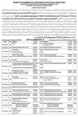 BISE Rawalpindi Datesheet